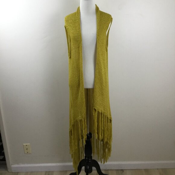 Do Everything in Love Mustard Open Front Fringe Vest Cardigan one size - Picture 8 of 9